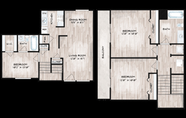 3 beds, 2 baths, 1,164 sqft, $1,544