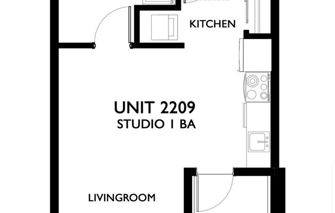 Studio, 1 bath, 432 sqft, $1,275, Unit 2209