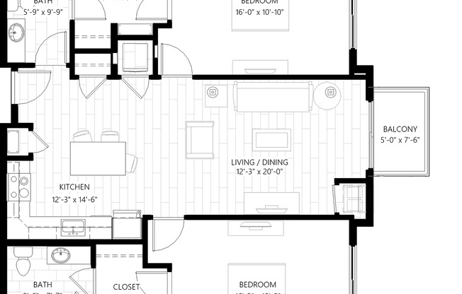 2 beds, 2 baths, 1,113 sqft, $1,900, Unit #306