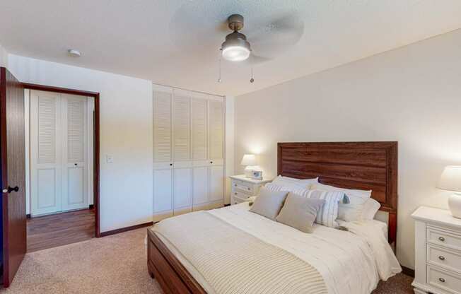 Large bedrooms with closets at Hillsborough Apartments, MN