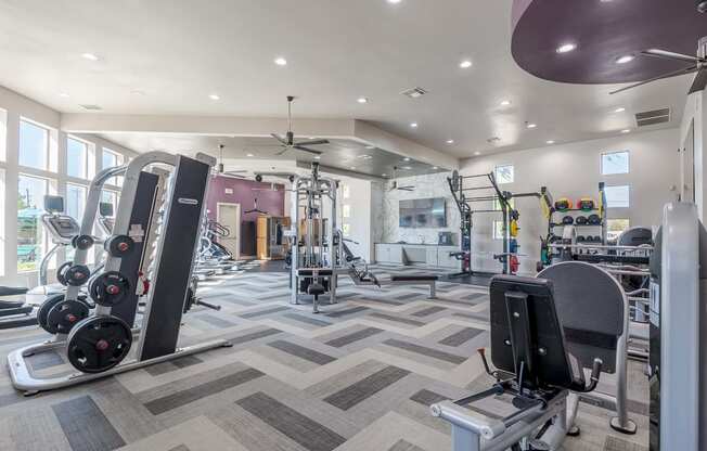 the gym at the flats at big tex apartments