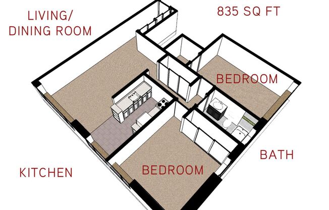 2 beds, 1 bath, 835 sqft, $1,695, Unit 612