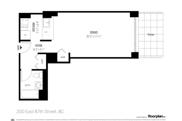 Studio, 1 bath, $3,621, Unit 8C