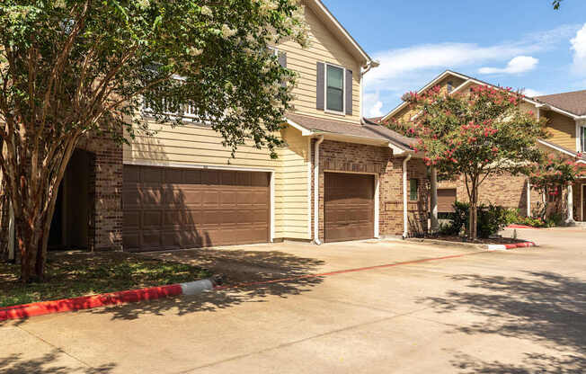 A residential area with houses and trees.