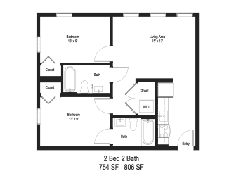 2 beds, 2 baths, 769 sqft, $1,892