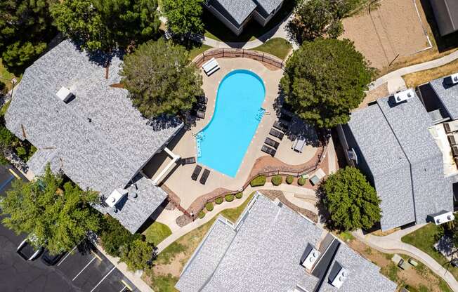 Aerial of pool at Park Place Apartments in Las Cruces New Mexico