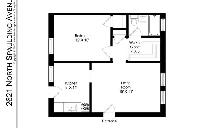 1 bed, 1 bath, 528 sqft, $1,850, Unit 2621-2E