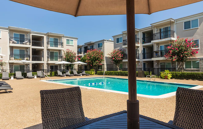 This is a photo of the pool area at The Summit at Midtown Apartments in Dallas, TX.