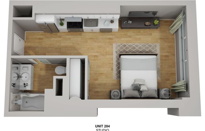 Studio, 1 bath, 434 sqft, $1,950, Unit 204