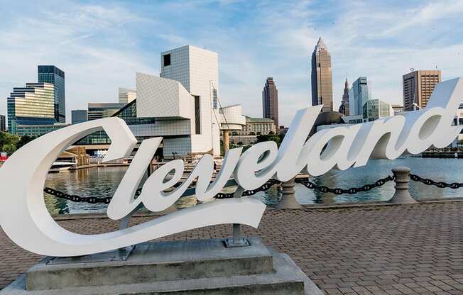 Cleveland Script Sign at The Terminal Tower Residences Apartments, Cleveland