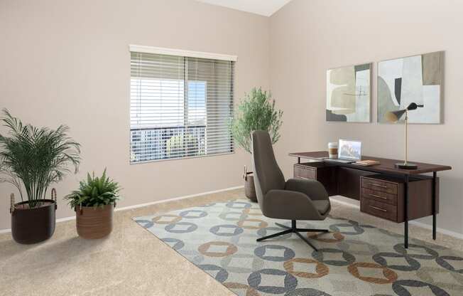 home office with desk chair and rug