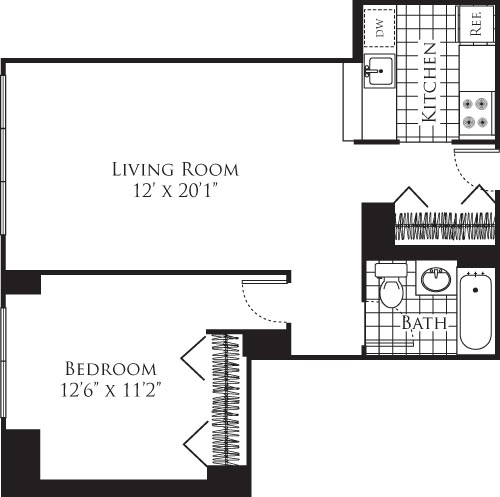 1 bed, 1 bath, 662 sqft, $4,677, Unit 19E