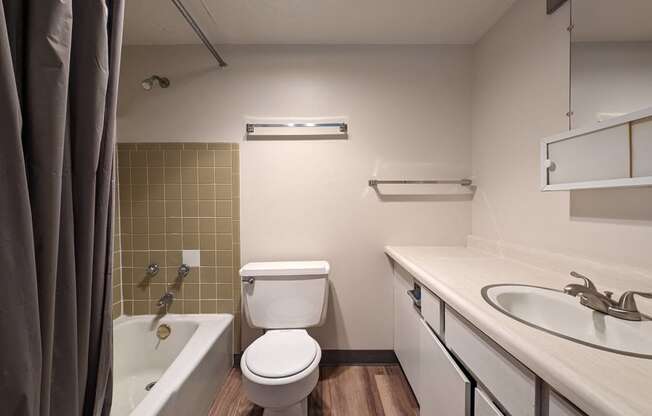 a bathroom with a toilet and a sink and a bath tub