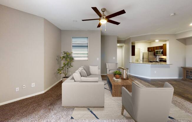Spacious living room with ceiling fan at The Legends at Eagle Mountain Lake, Texas, 76179