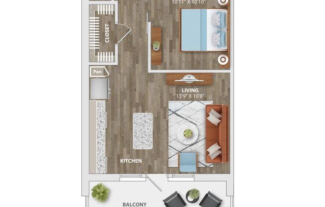 Studio, 1 bath, 640 sqft, $1,399, Unit 313 S1