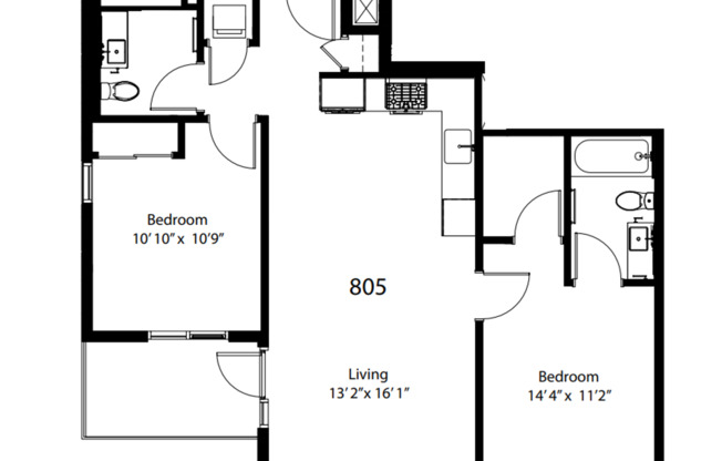 2 beds, 2 baths, 867 sqft, $4,425, Unit 805
