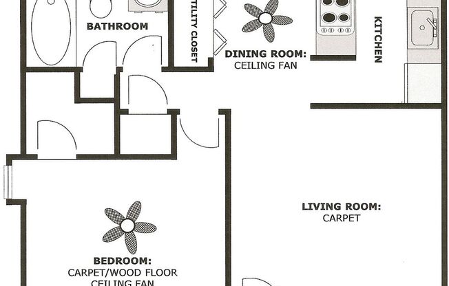 1 bed, 1 bath, 615 sqft, $800, Unit D2