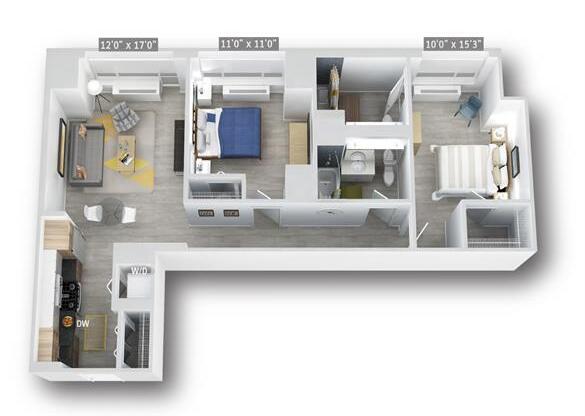 2 beds, 2 baths, 960 sqft, $5,726, Unit 16H