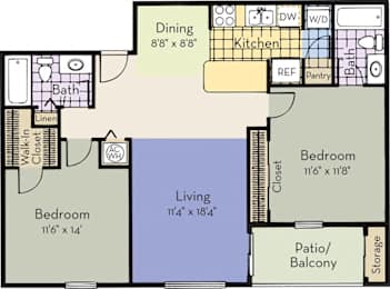 2 beds, 2 baths, 1,000 sqft, $1,627