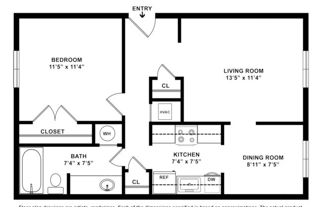 1 bed, 1 bath, 750 sqft, $1,115