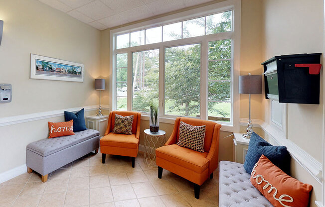 Communal seating area at Woodlee Terrace Apartments, Woodbridge, Virginia