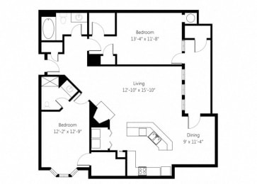 2 beds, 2 baths, 1,132 sqft, $1,405