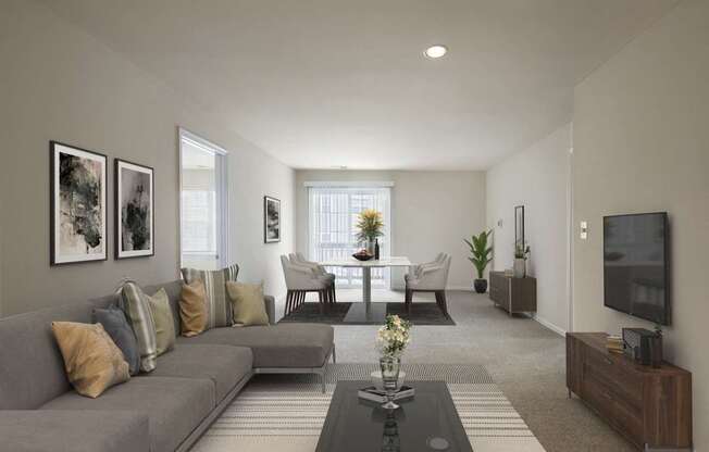 Living room with couch at The Apartments at Owings Run, Maryland, 21117