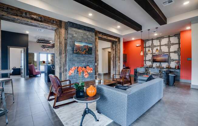 The Meridian at Walnut Creek Lounge with Large Ceiling Beams