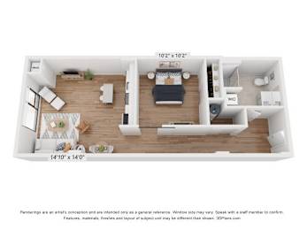 1 bed, 1 bath, 609 sqft, $2,225