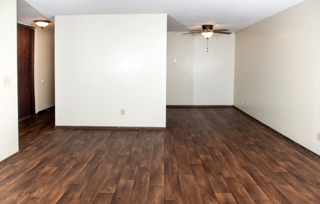 Vinyl wood look flooring throughout living spaces and kitchen