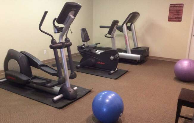 the gym has plenty of machines and exercise balls