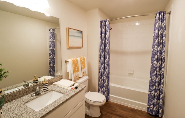 Apartment home primary bathroom with garden style soaking tub located in Naples,FL