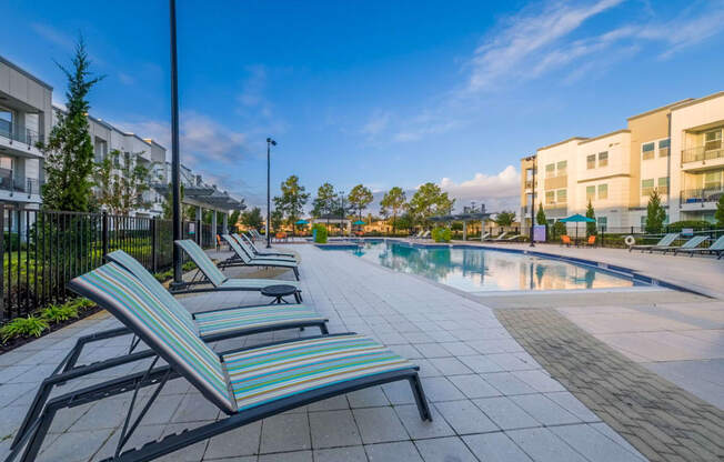 our apartments have a pool and lounge chairs