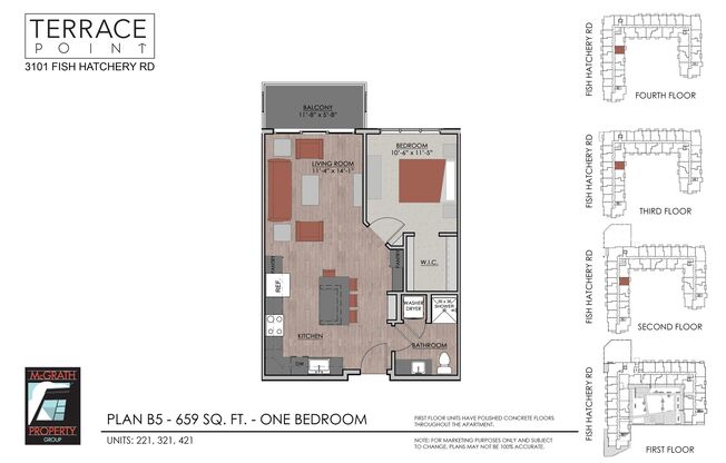 1 bed, 1 bath, 659 sqft, $1,660, Unit 421