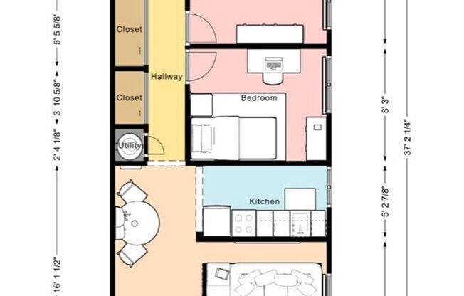 2 beds, 1 bath, 610 sqft, $850, Unit 195-03
