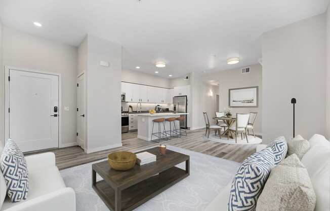 a living room with a couch and a coffee table