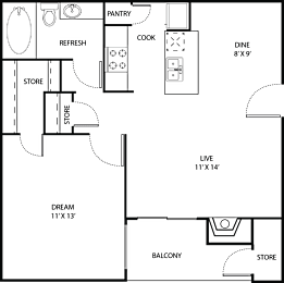 1 bed, 1 bath, 603 sqft, $749