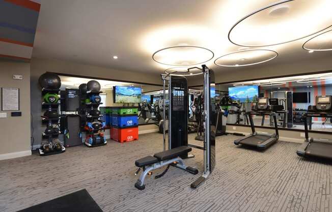 Fitness center at The Flats at West Alabama, Texas