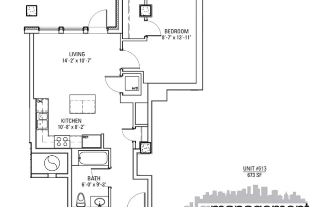 1 bed, 1 bath, 673 sqft, $2,700, Unit 3833-613