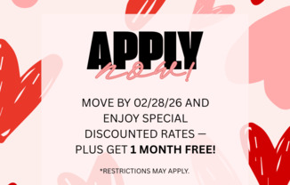 A promotional image for Seven Springs Apartments offering special discounted rates and a free month if moved by February 28th.