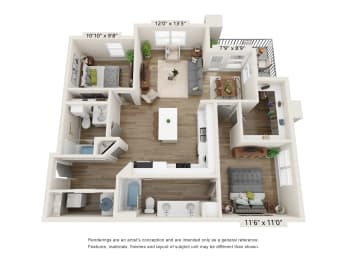 2 beds, 2 baths, 1,109 sqft, $1,857