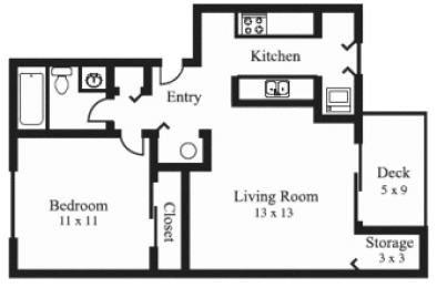 1 bed, 1 bath, 555 sqft, $1,399