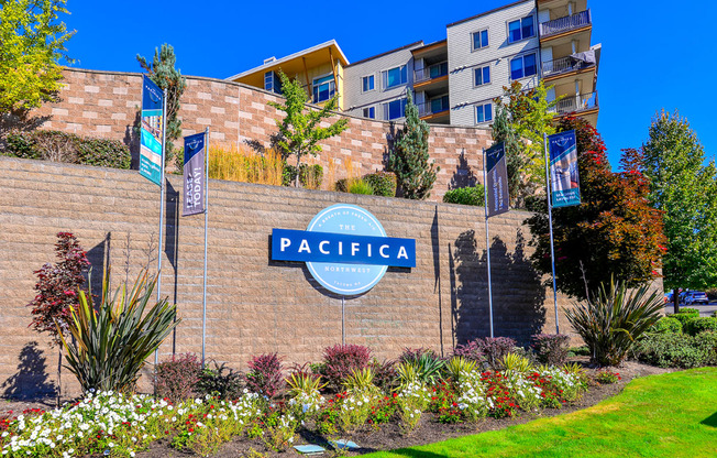 Monument Sign at The Pacifica Apartments, Tacoma