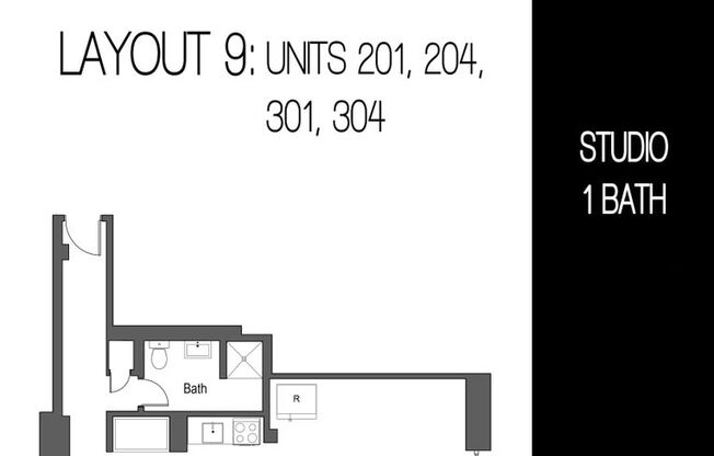 Studio, 1 bath, 542 sqft, $1,195, Unit 204