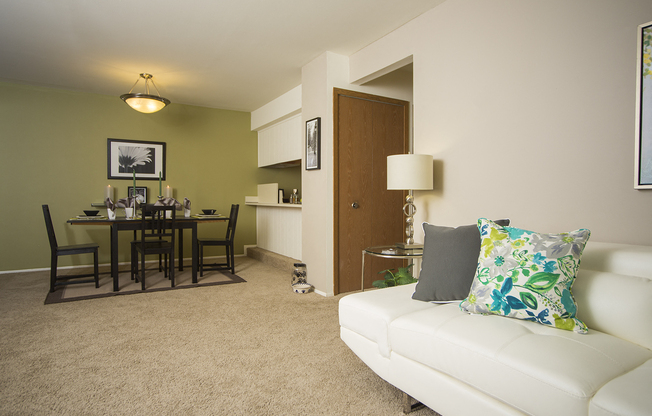 Spacious living room and dining area at Woodland Villa Apartments in Westland