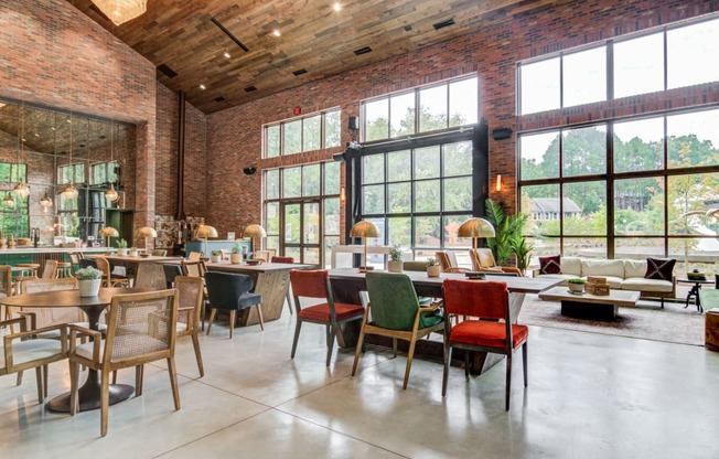 Stone mountain, ga, apartment a restaurant with large windows and tables and chairs