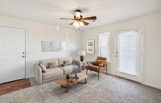 Spacious Living Area with Ceiling Fan