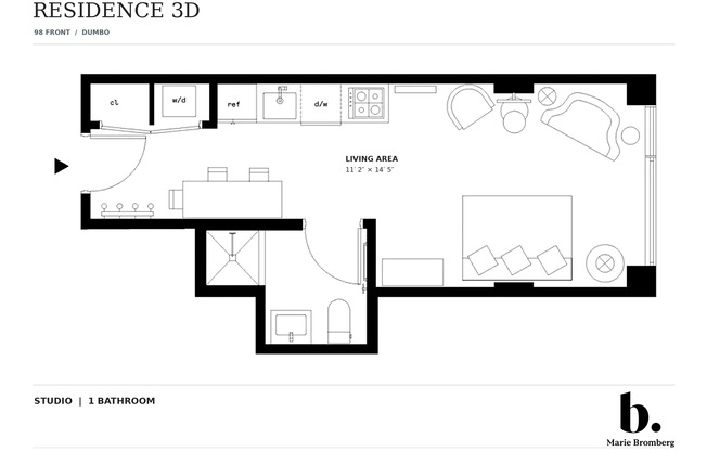 Studio, 1 bath, $3,750, Unit 3D
