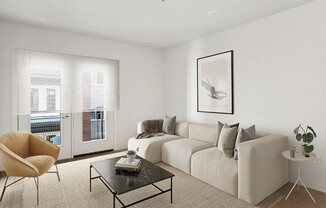 Model living room with abundance of natural lighting