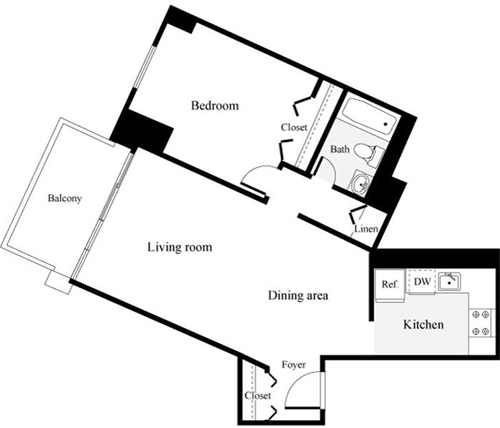 1 bed, 1 bath, 552 sqft, $1,845, Unit 0102